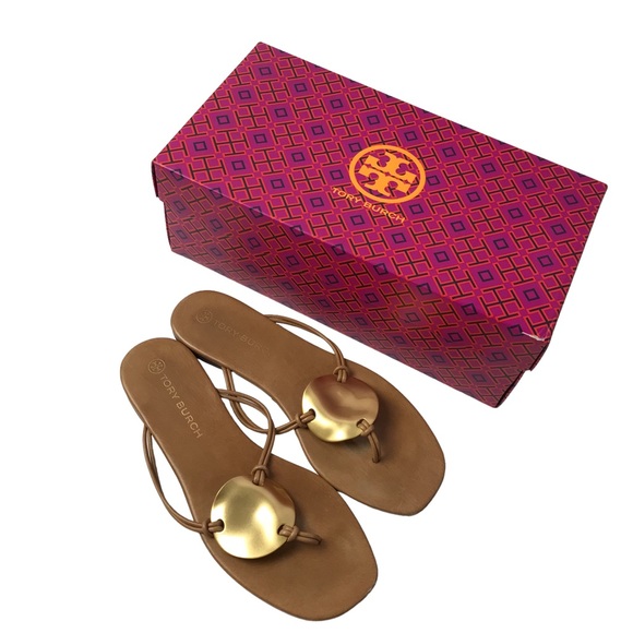 Tory Burch Women's Patos Leather Sandals - Caramel Corn - Size 8.5